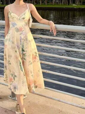 ZIMMERMANN Yellow Linen Strappy Midi Dress | Size 2